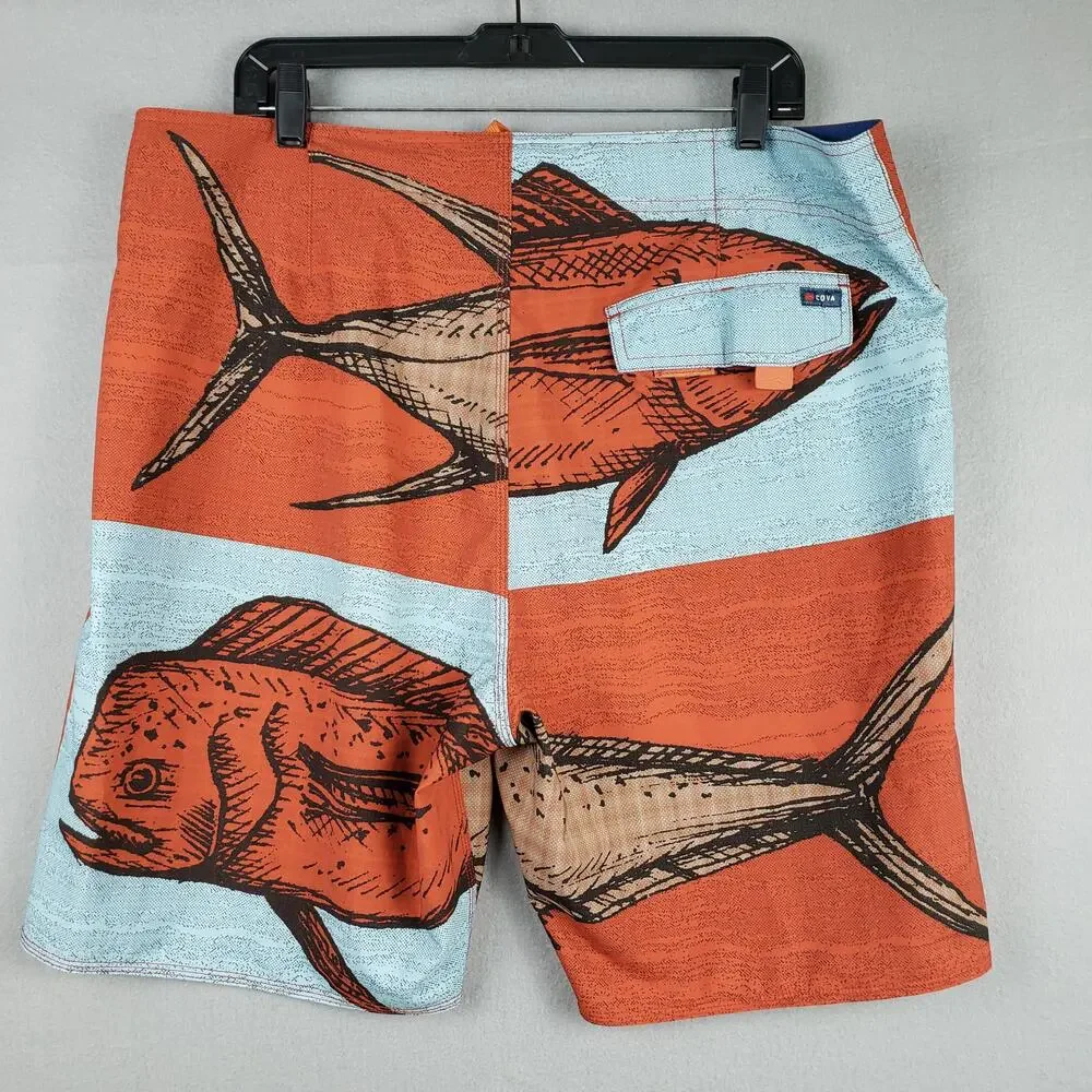 Cova Men's 38 Swim Trunks Deep Sea Fish Print Ocean Beach Tropical‎ Vacation